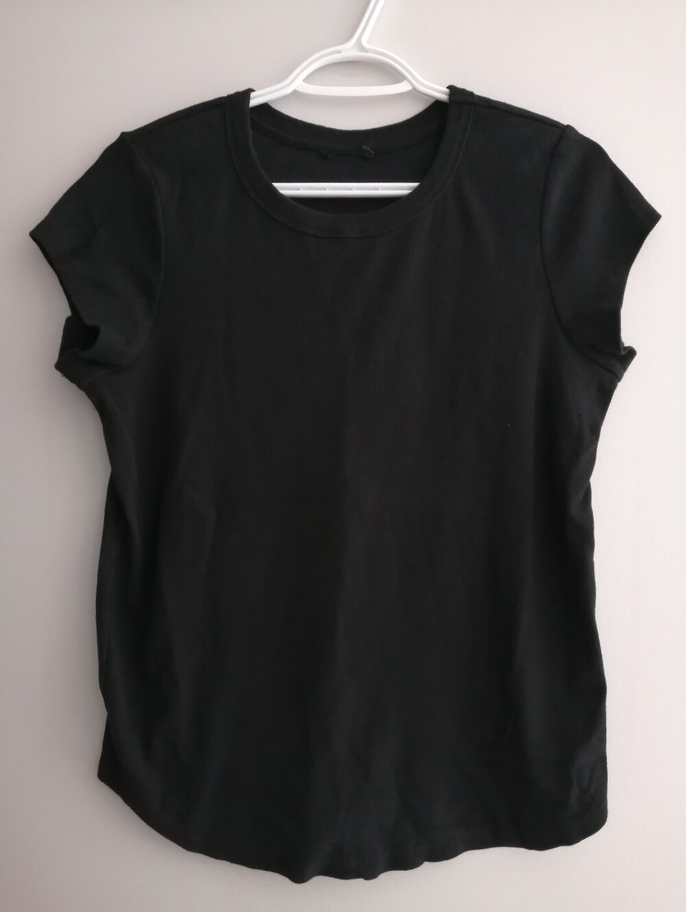 Buffalo David Bitton Woman's Black Ribbed T-shirt Cap Sleeves Large